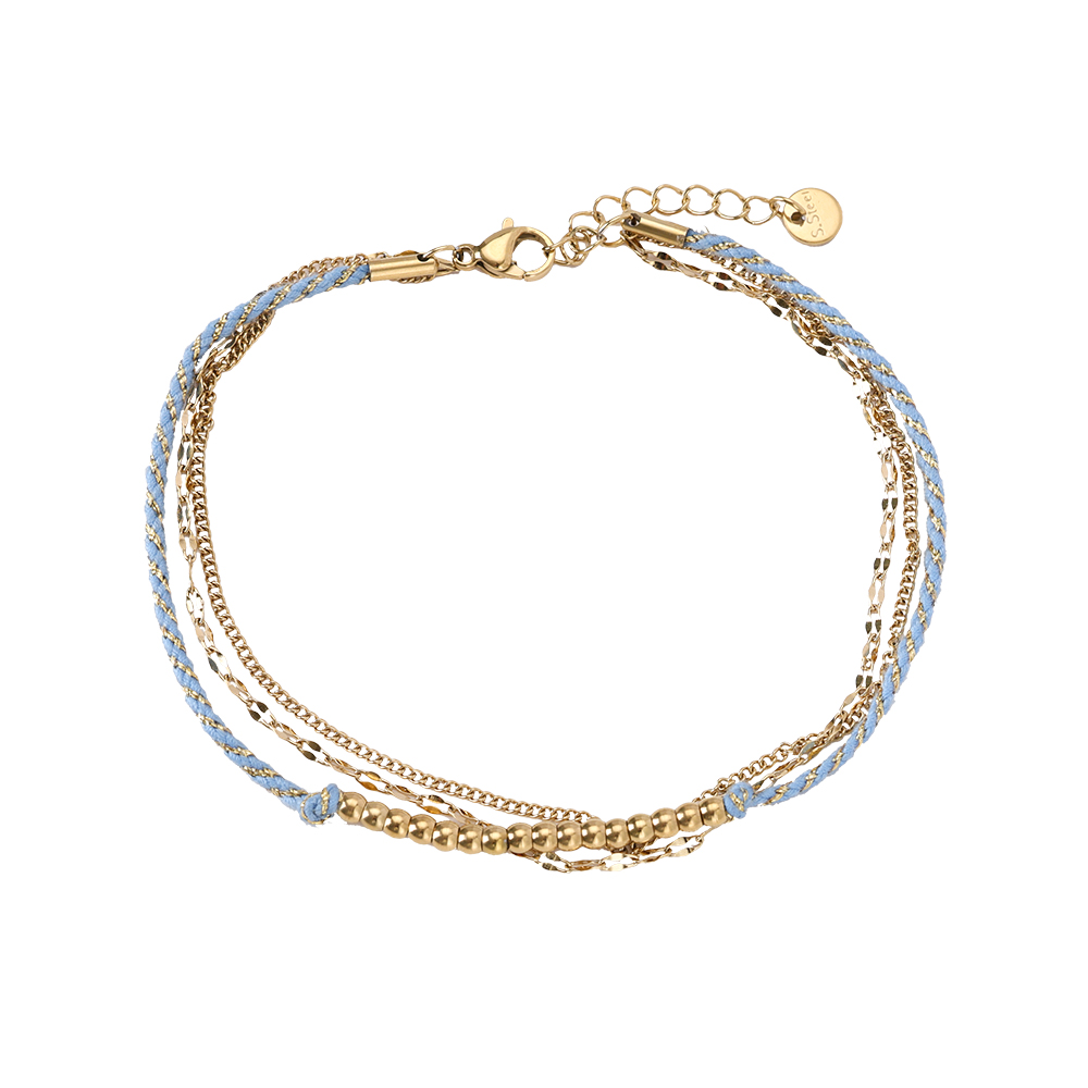 23cm Triple Chain Gold Beads stainless steel anklet 