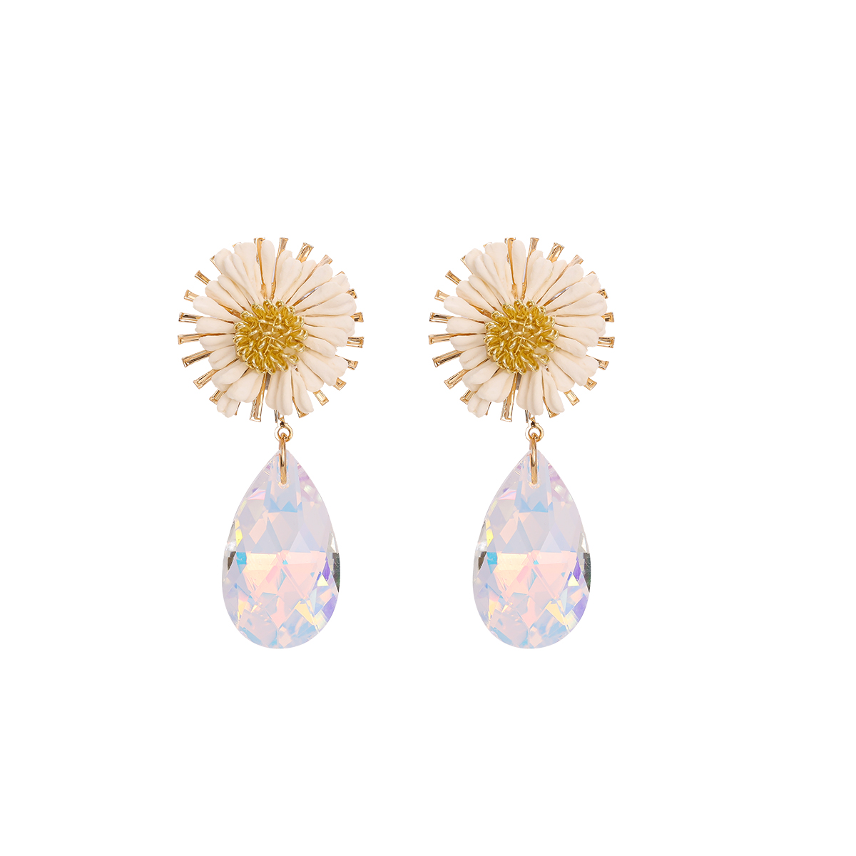 Summer Beach Style Flower With Big Crystal Copper Earrings
