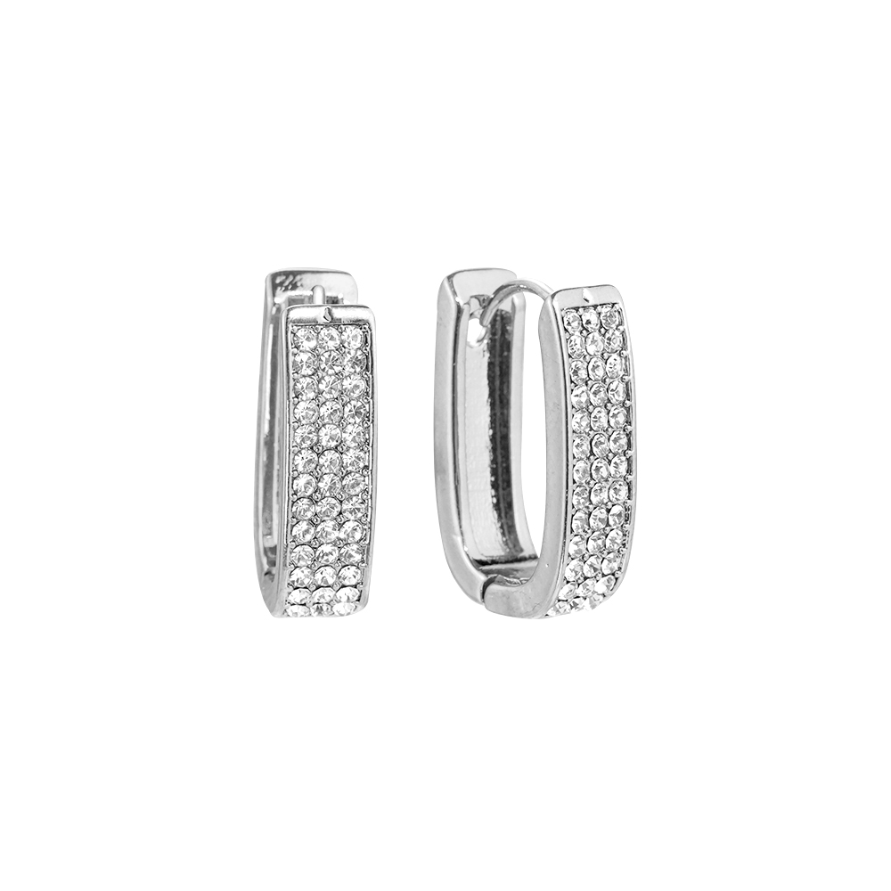 Oval Triple Diamond Line stainless steel earrings 