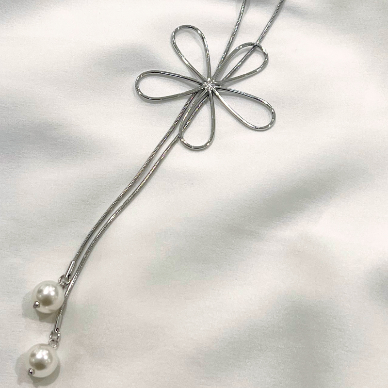 100cm Flower Pearls stainless steel necklace  