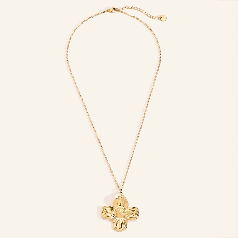 38cm Golden 4 Petals Super Flower stainless steel necklace       