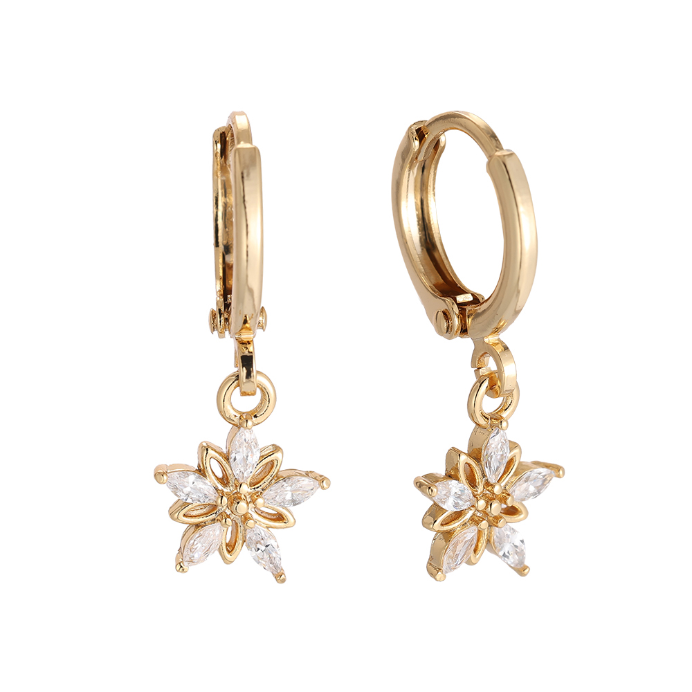 Diamond And Hollow Flower Gold-plated Earrings     