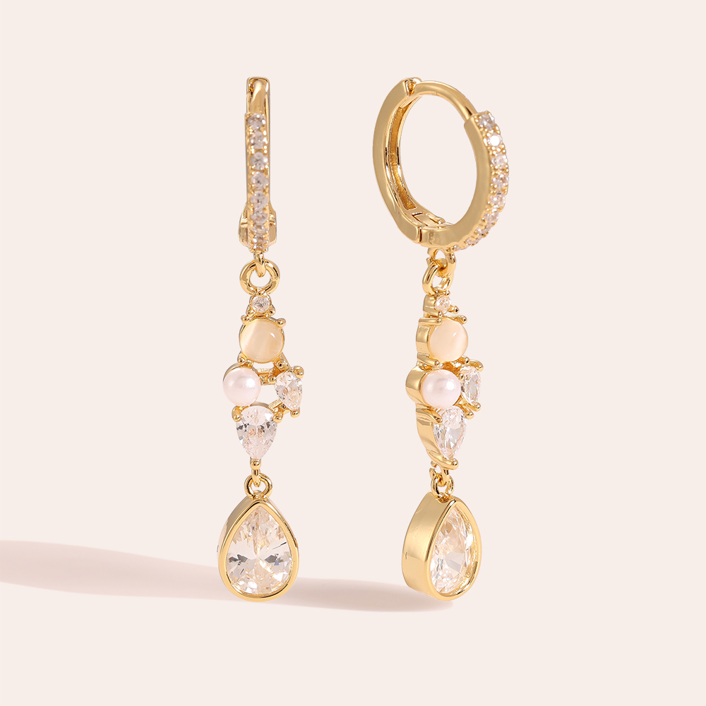 Diamond Drop With Pearl Boucles d'oreilles plaquées or 