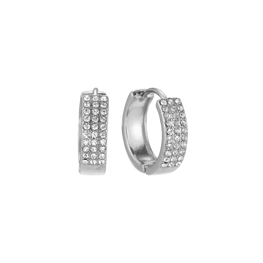 Round Triple Diamond Line stainless steel earrings   