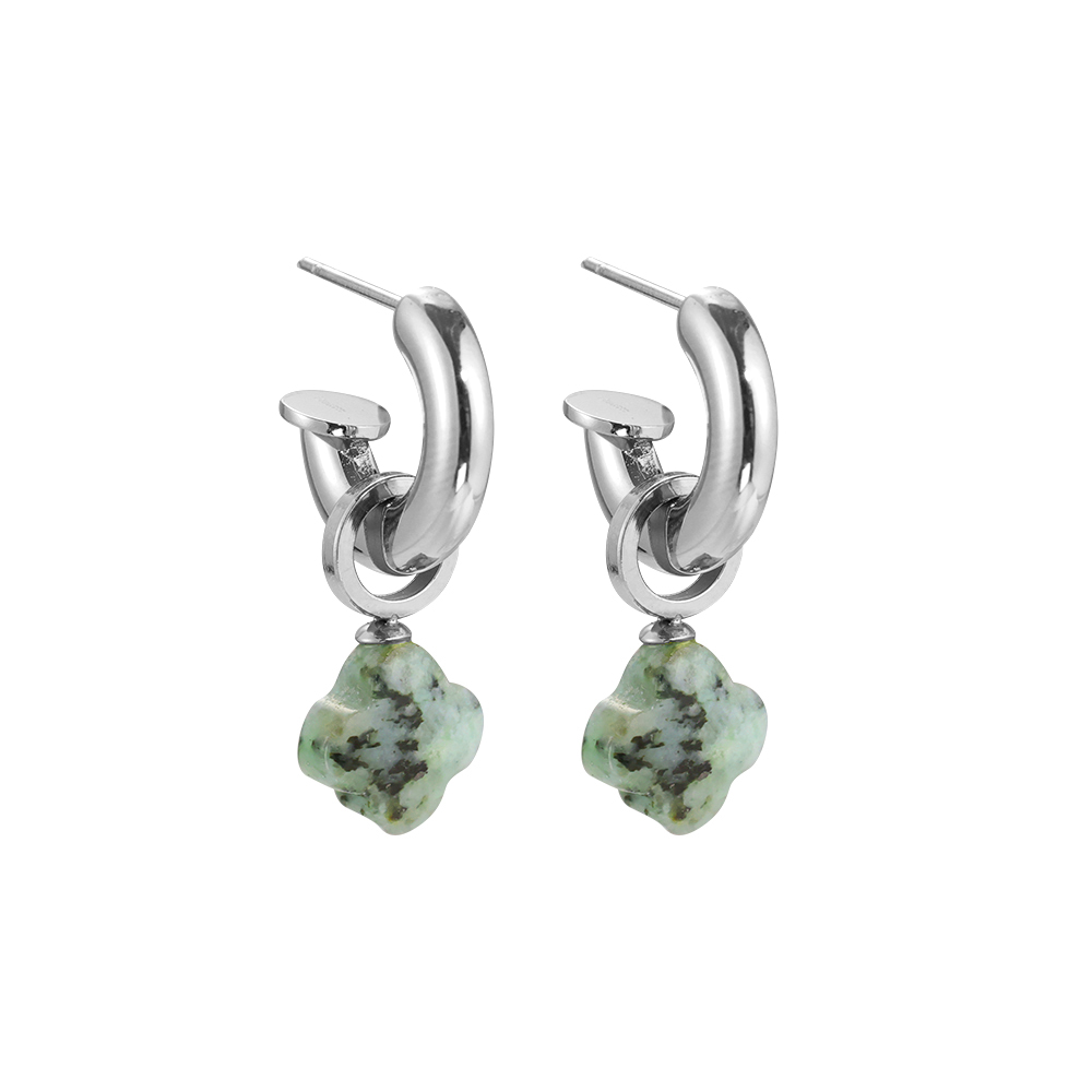 Natural Stone Clover stainless steel earrings  