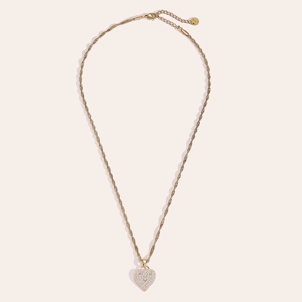 40cm Full Diamonds Heart Collier en acier inoxydable   