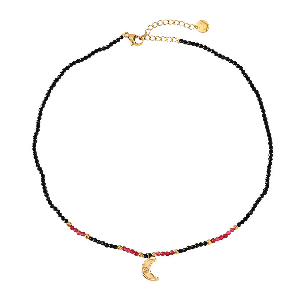 33cm Moon With Diamond In Multi Color Natural Stone Chain Edelstahl Choker  