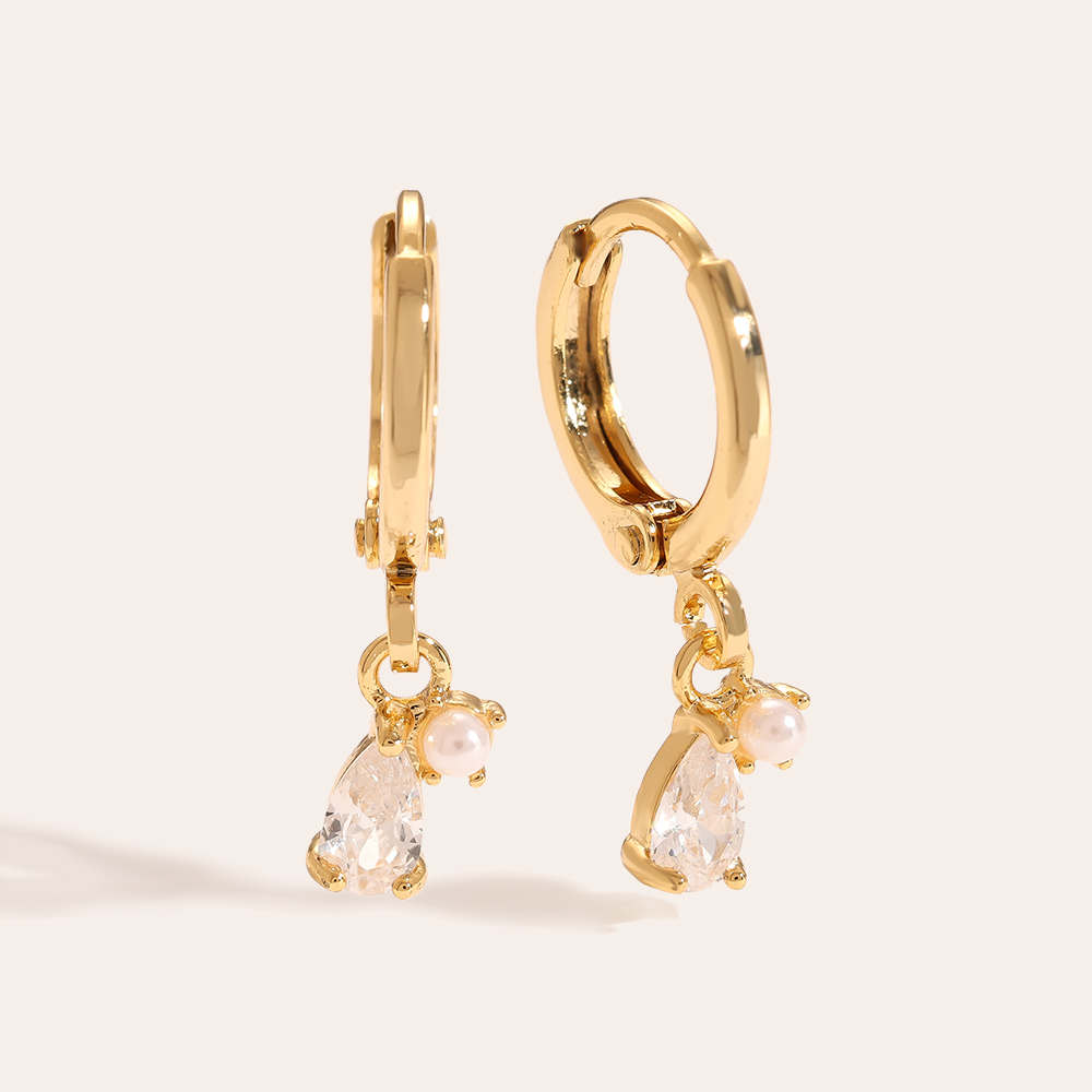 Diamond Drop With Pearl Gold-Plated Earrings 