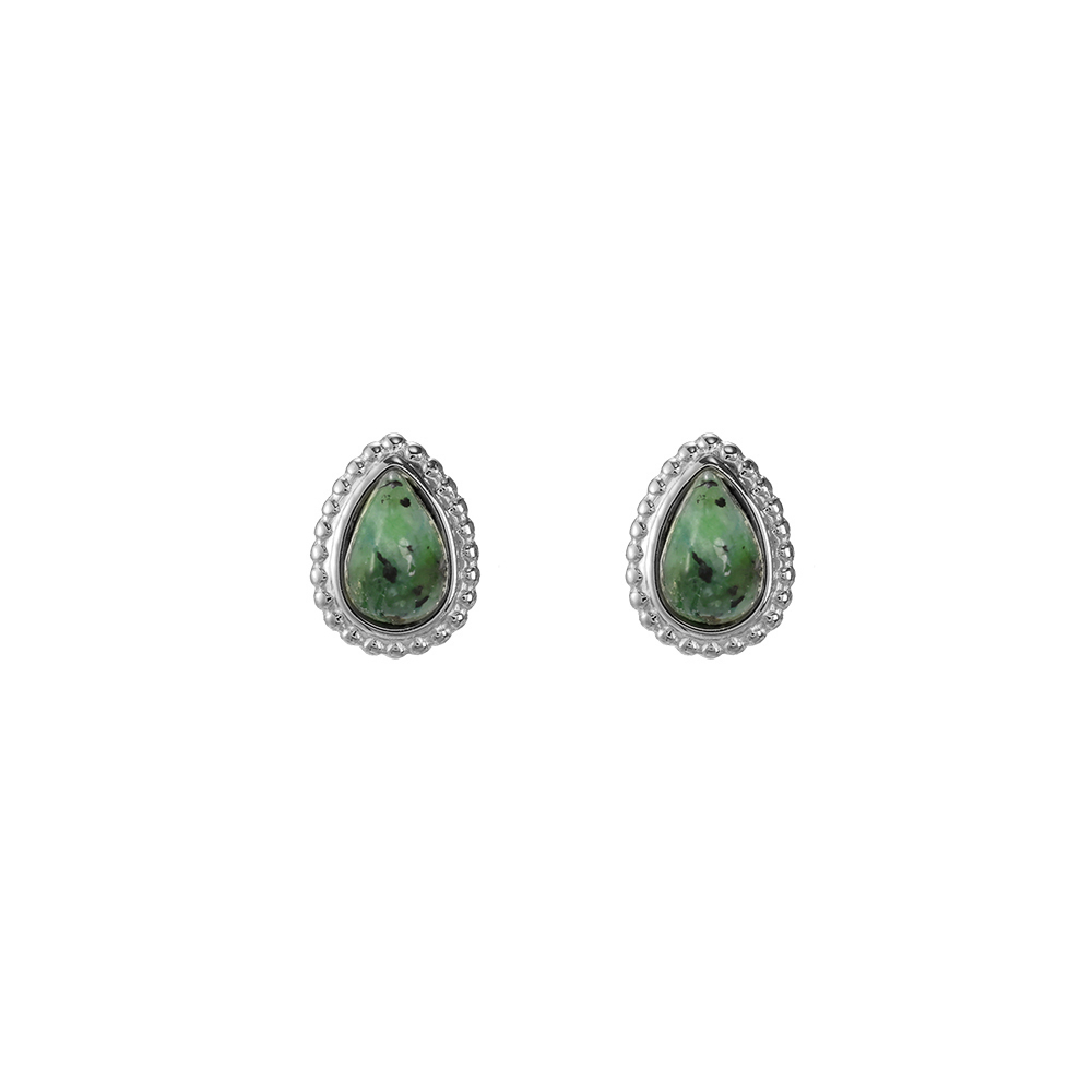 Drop Green Natural Stone Stainless Steel Earrings   