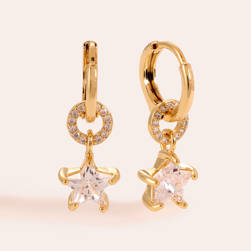  Diamond Star With Ring Gold-plated Earrings     