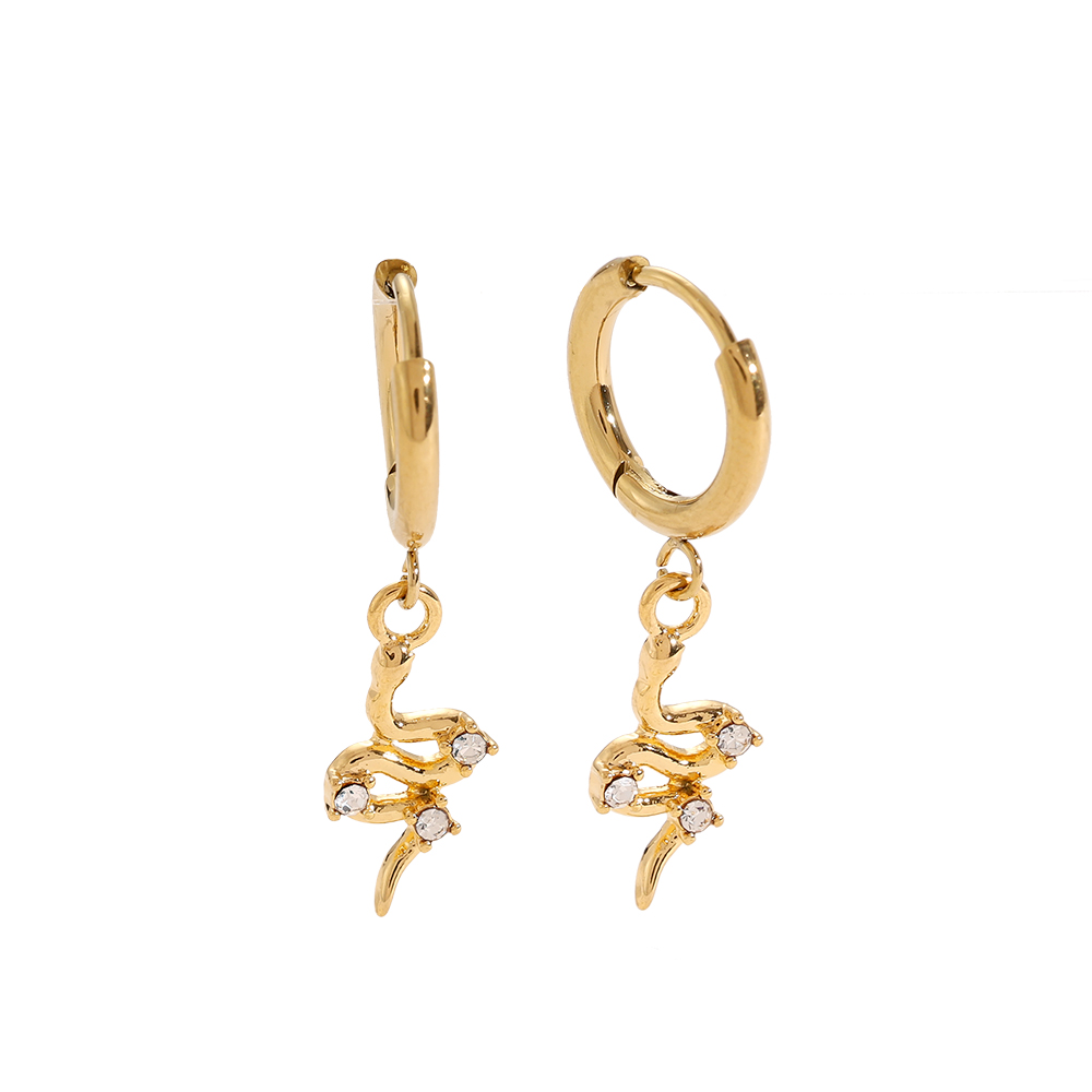 Snake With Mini Diamonds Stainless Steel Earrings       