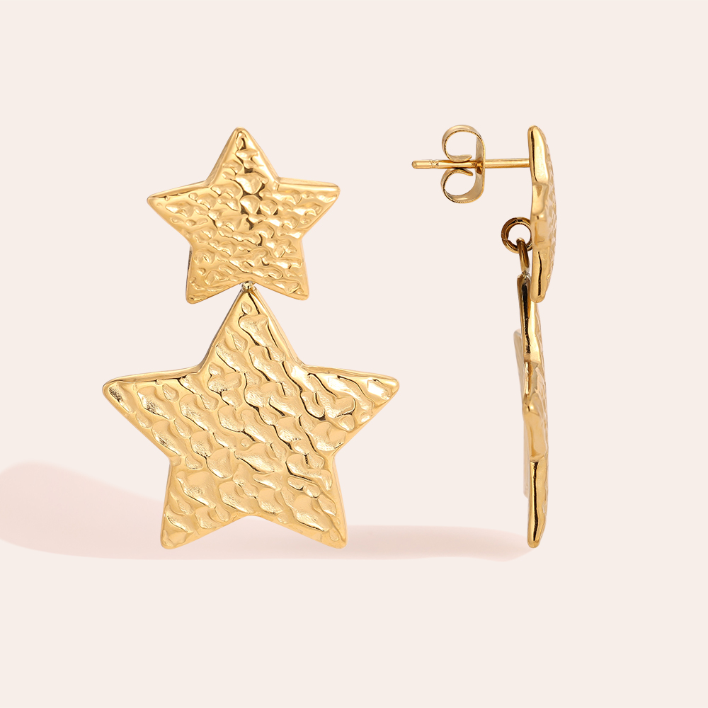 2 Golden Stars stainless steel earrings  