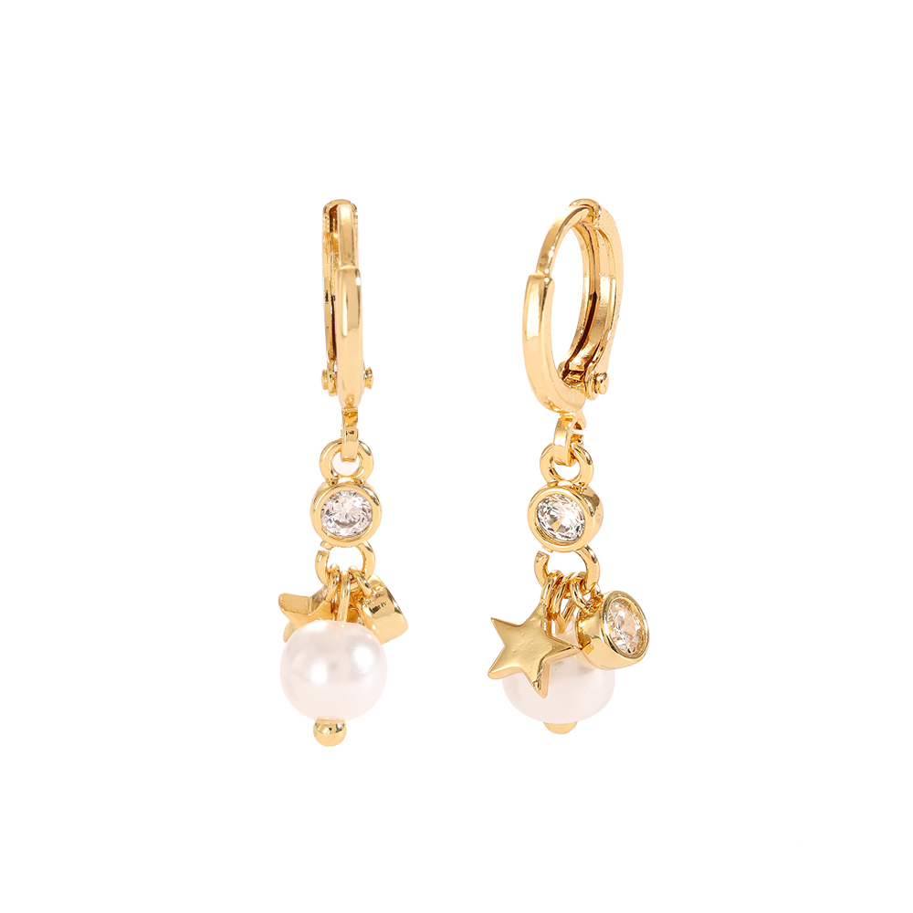 Diamond Pearl And Star Gold Plated Earrings      