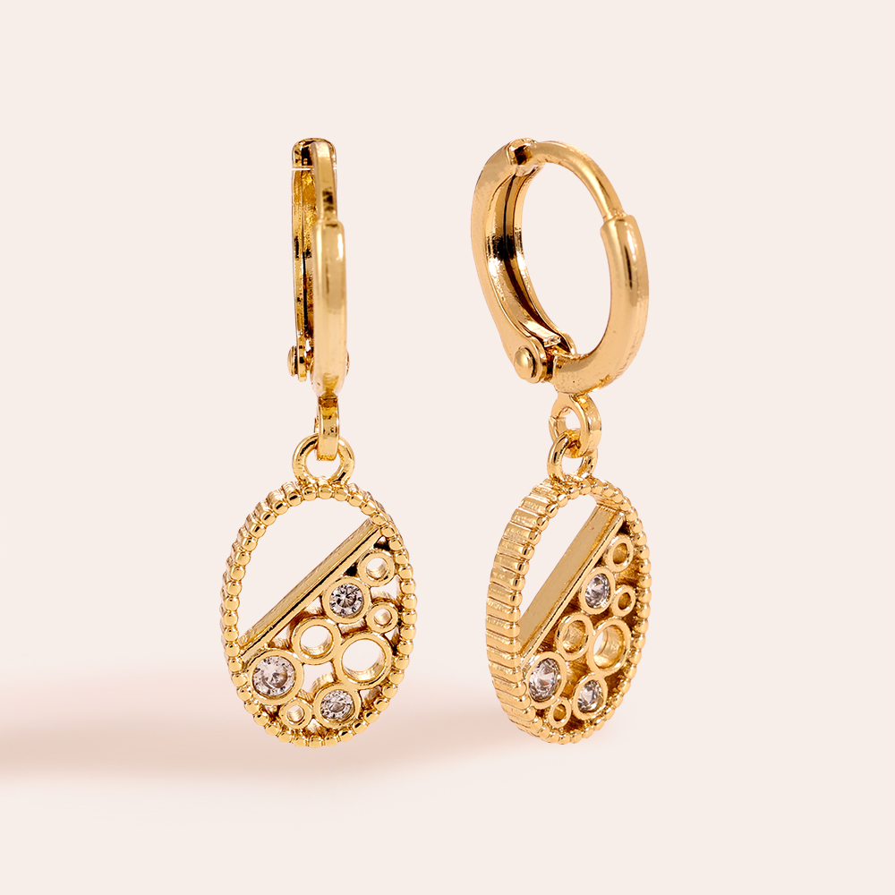 Designed Hollow Egg With Diamonds Gold-plated Earrings    