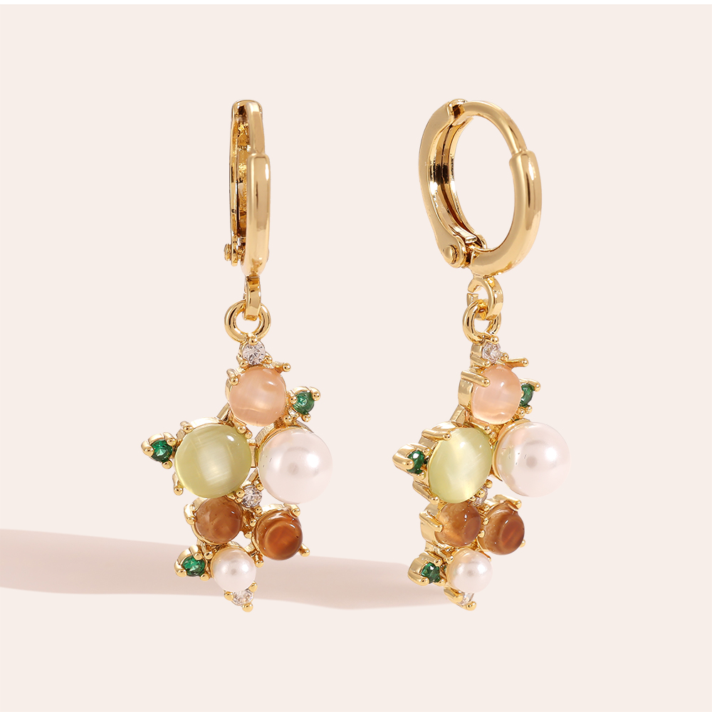 Natural Stone And Pearl Diamonds Gold-plated Earrings